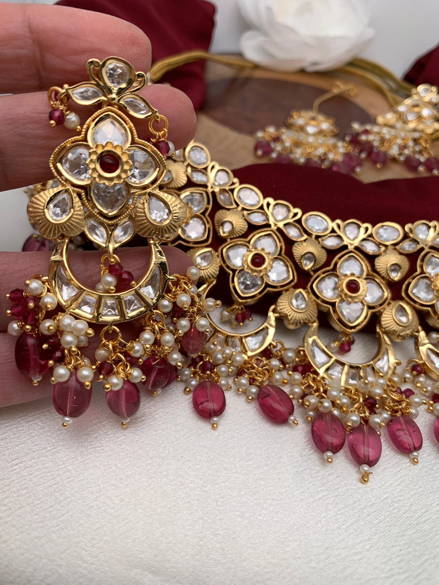 Kundan Pink Beads Neckline Necklace