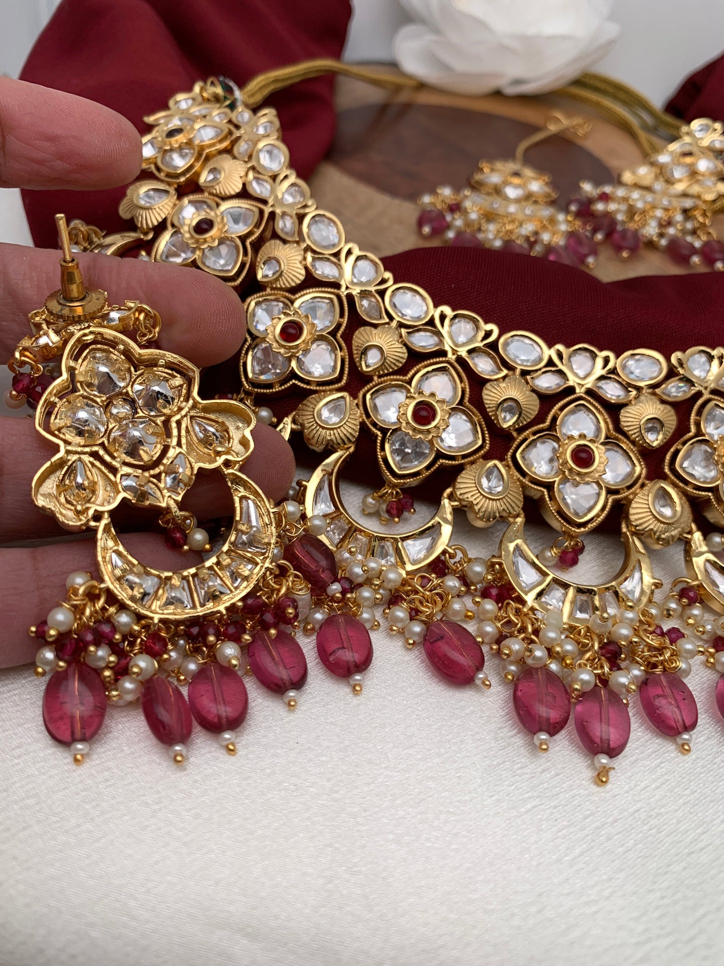 Kundan Pink Beads Neckline Necklace