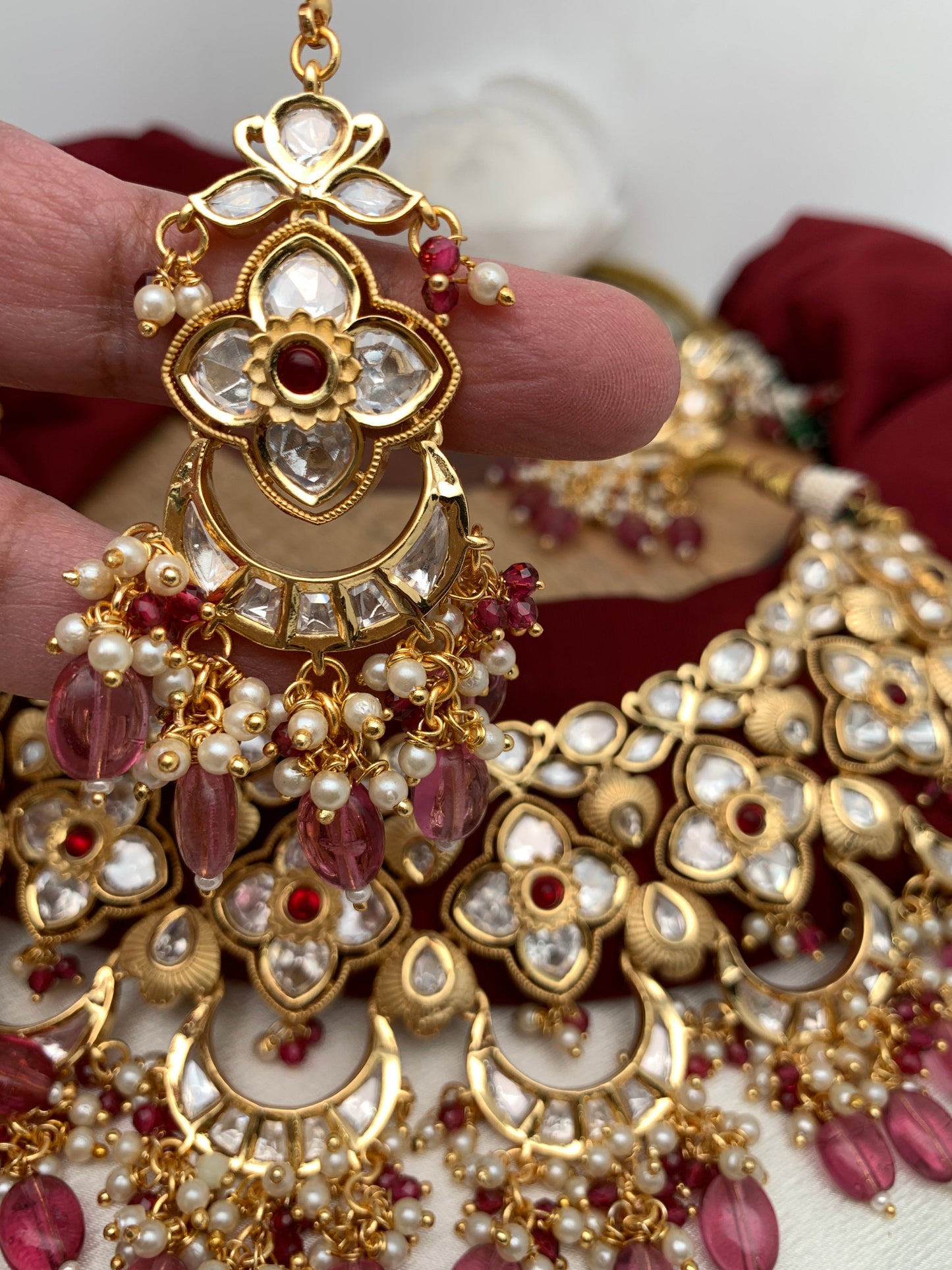 Kundan Pink Beads Neckline Necklace