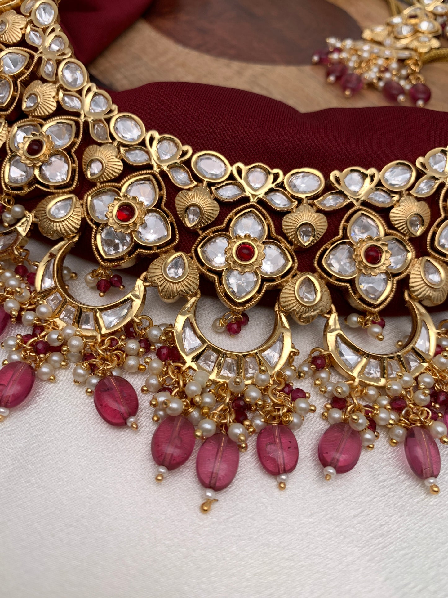 Kundan Pink Beads Neckline Necklace