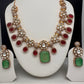 Kundan Floral Pink Green Stone Short Necklace