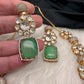 Kundan Floral Pink Green Stone Short Necklace