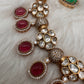 Kundan Floral Pink Green Stone Short Necklace