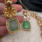 Kundan Floral Pink Green Stone Short Necklace