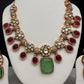 Kundan Floral Pink Green Stone Short Necklace