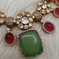 Kundan Floral Pink Green Stone Short Necklace
