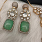 Kundan Floral Pink Green Stone Short Necklace