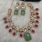 Kundan Floral Pink Green Stone Short Necklace