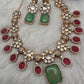 Kundan Floral Pink Green Stone Short Necklace