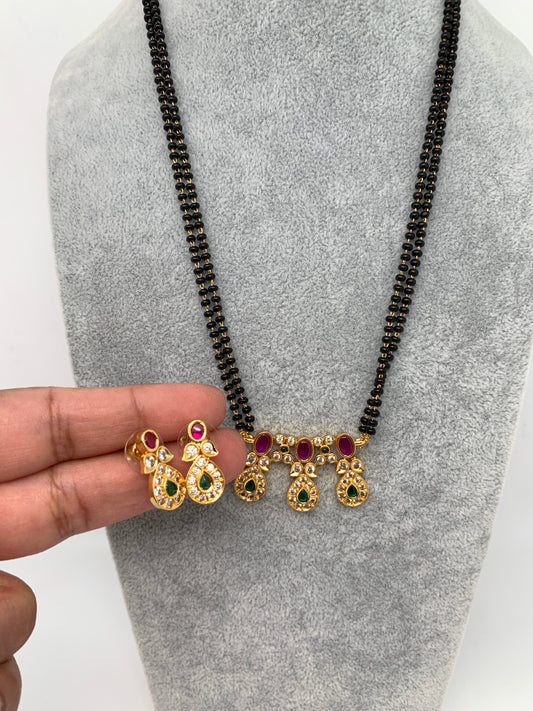 CZ Red Green Stone Black Beads Mangalsutra
