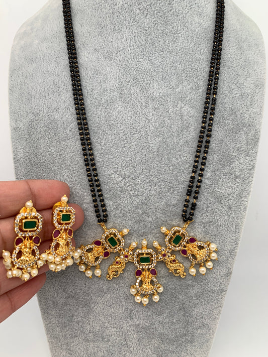 Goddess Lakshmi Peacock CZ Multi Stone Mangalsutra
