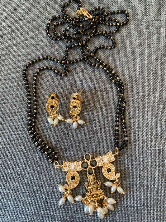 Goddess Lakshmi CZ Black Stone Mangalsutra