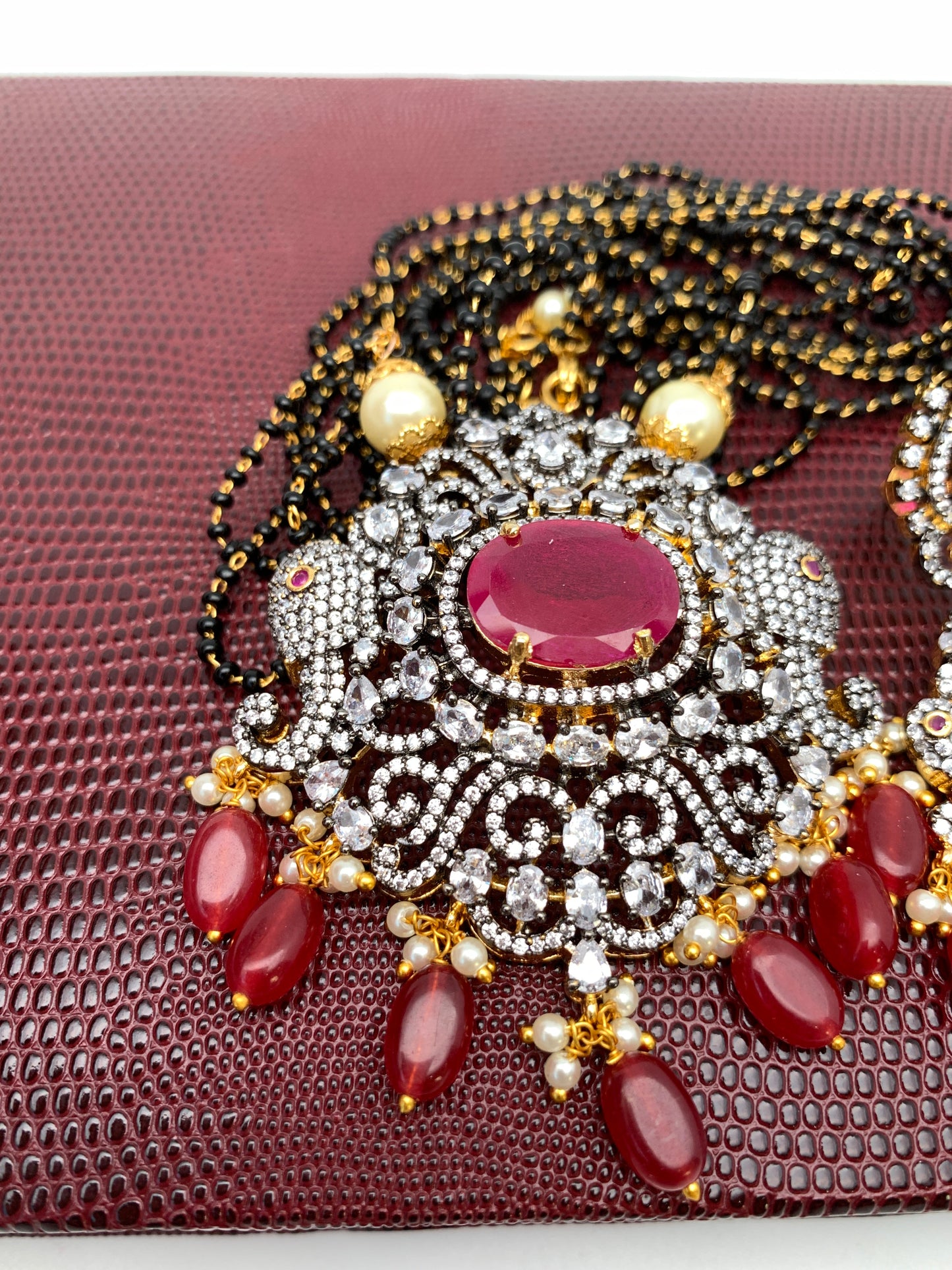 AD Red Stone Red Beads Dual Tone Mangalsutra