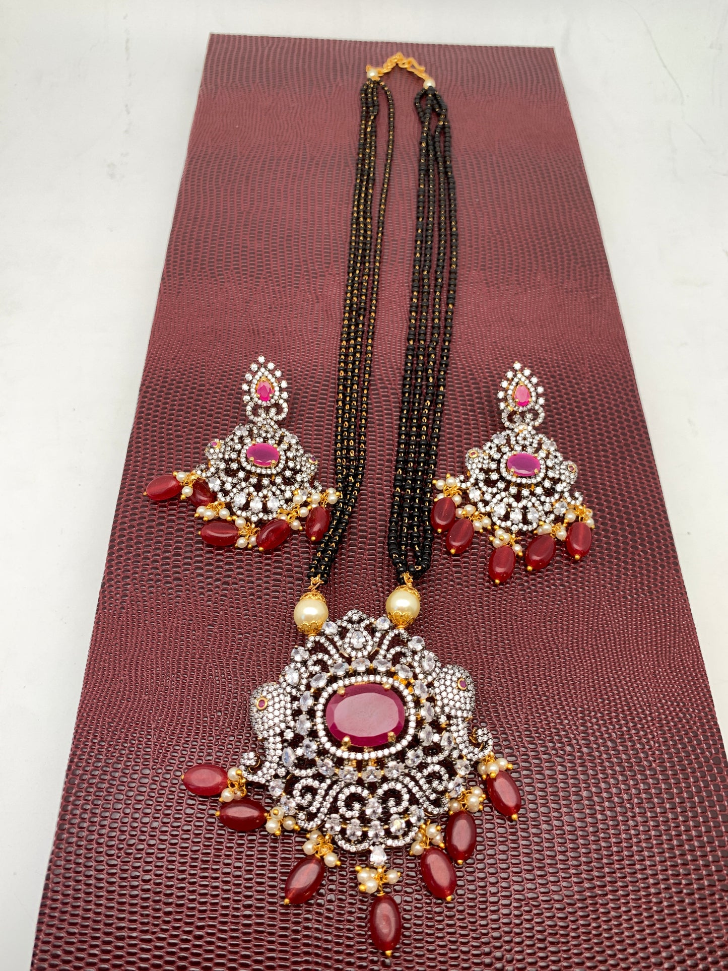 AD Red Stone Red Beads Dual Tone Mangalsutra