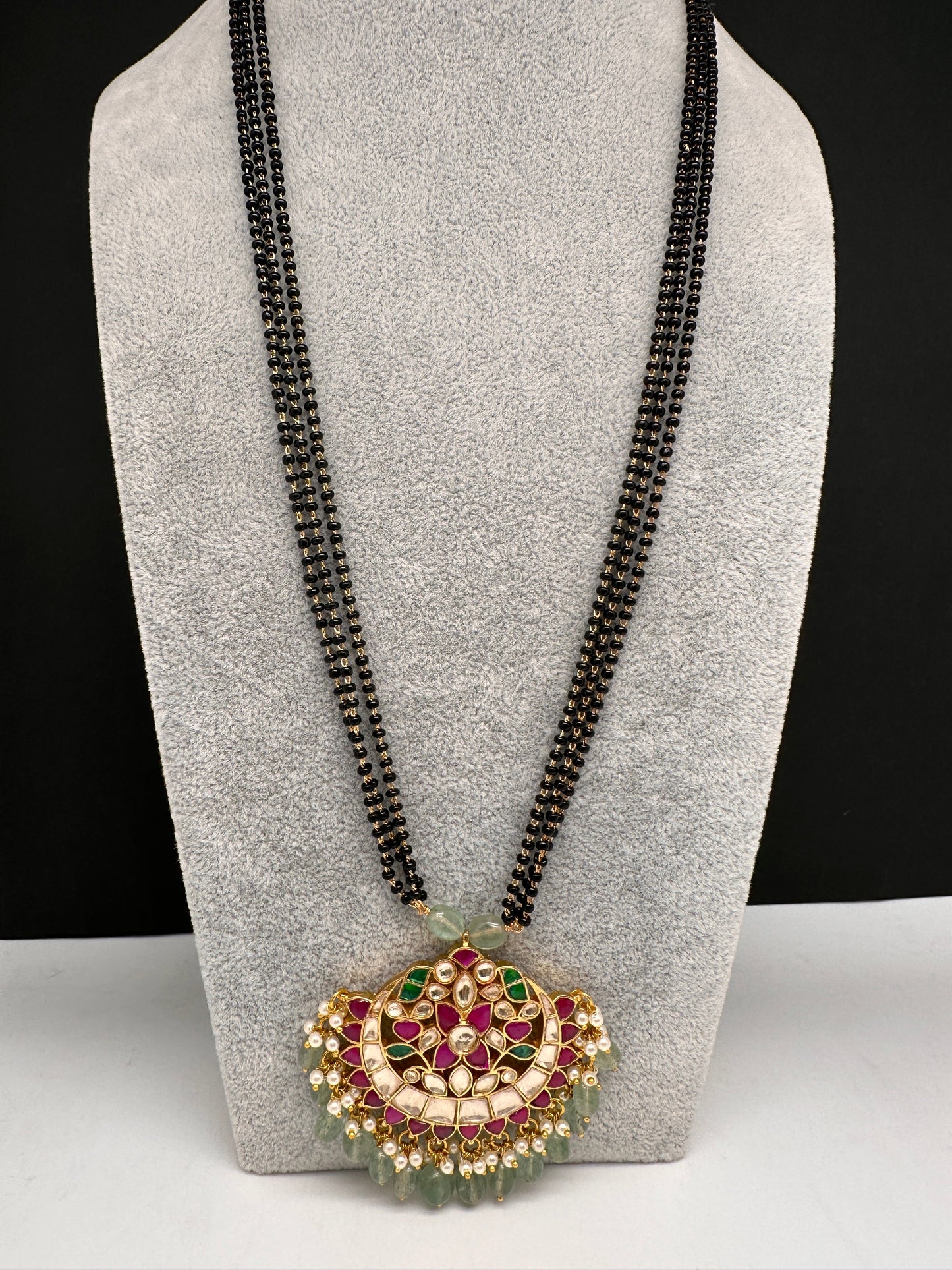 Jadau Kundan Black Beads Mangalsutra Necklace