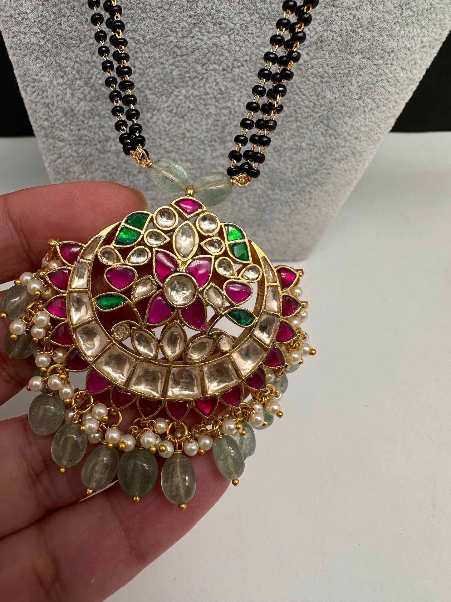 Jadau Kundan Black Beads Mangalsutra Necklace