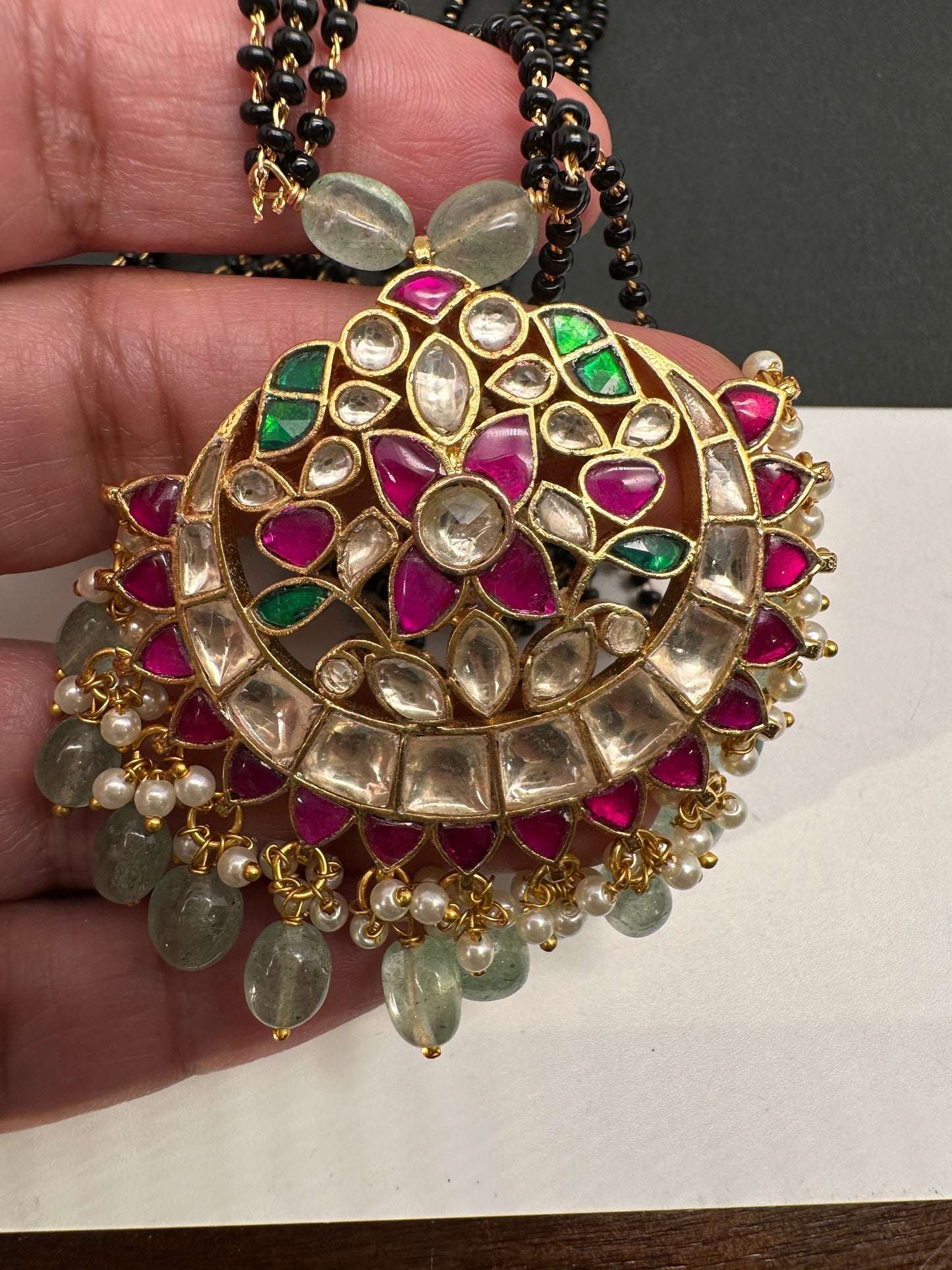 Jadau Kundan Black Beads Mangalsutra Necklace
