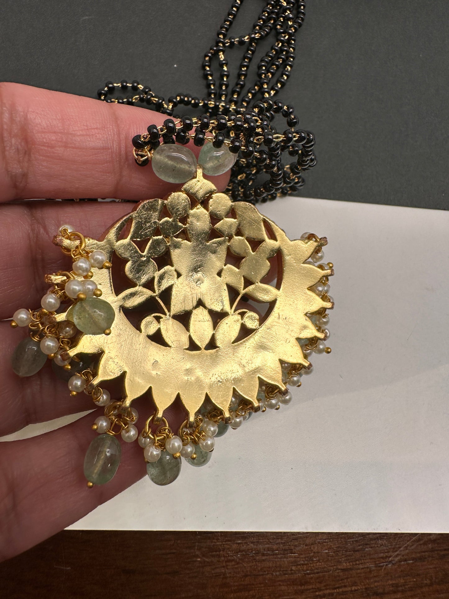 Jadau Kundan Black Beads Mangalsutra Necklace
