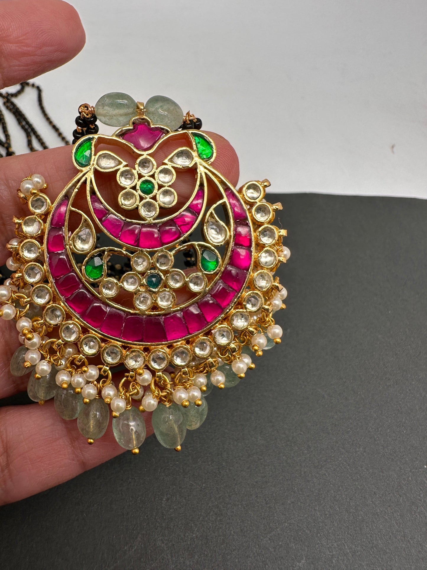 Jadau Kundan Floral Black Beads Mangalsutra Necklace
