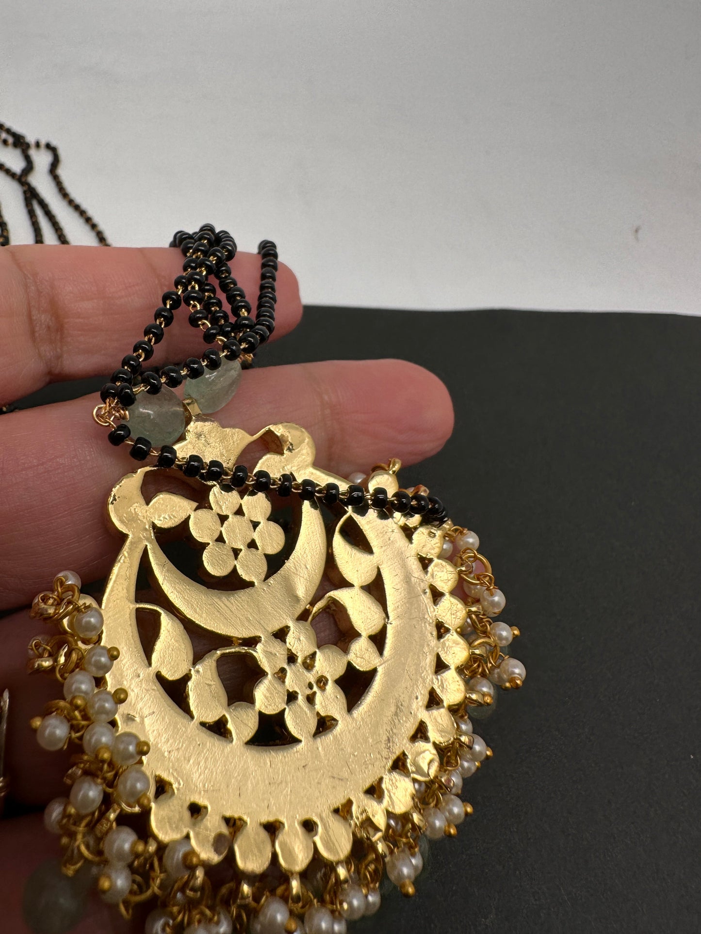 Jadau Kundan Floral Black Beads Mangalsutra Necklace