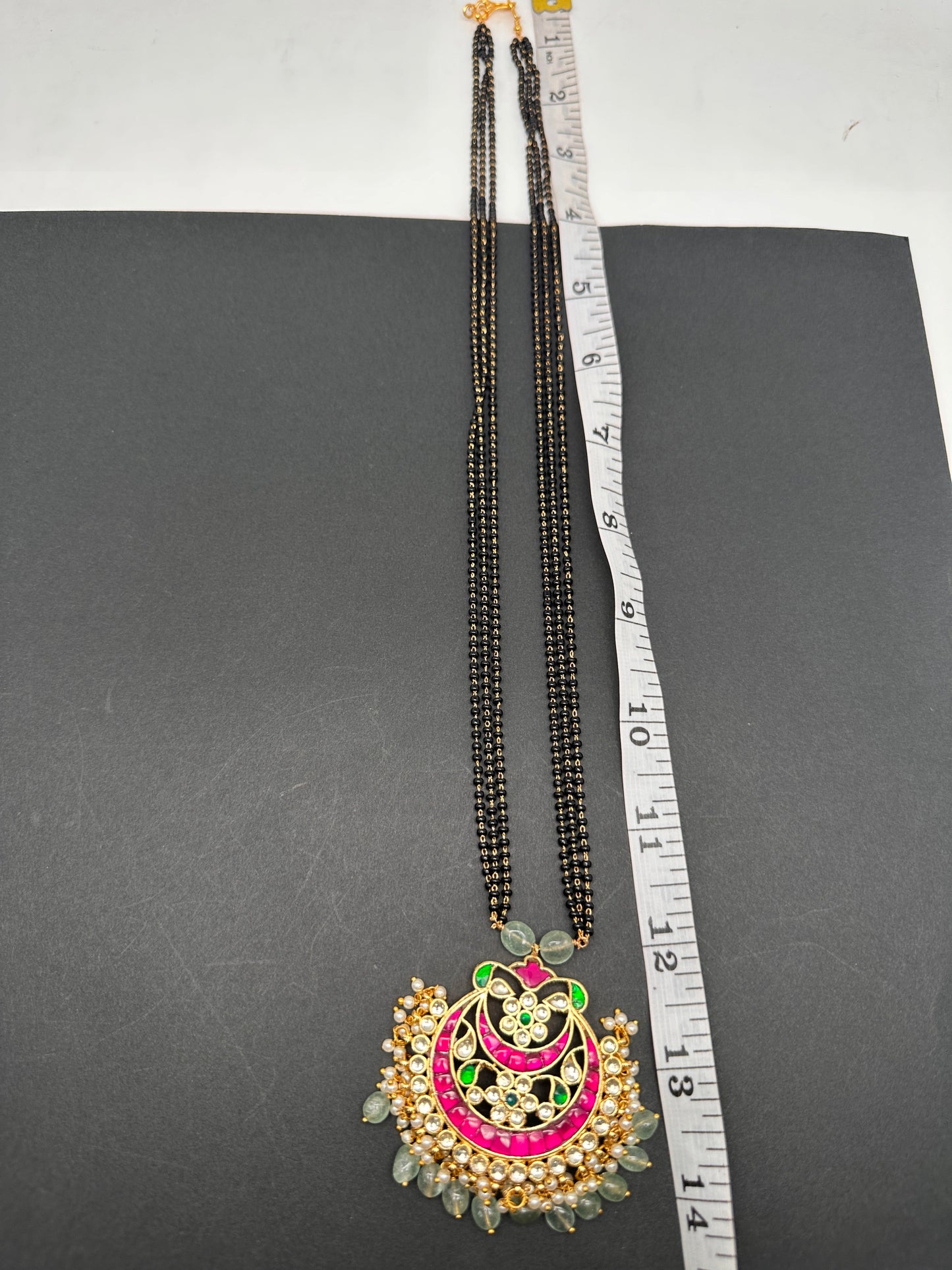 Jadau Kundan Floral Black Beads Mangalsutra Necklace