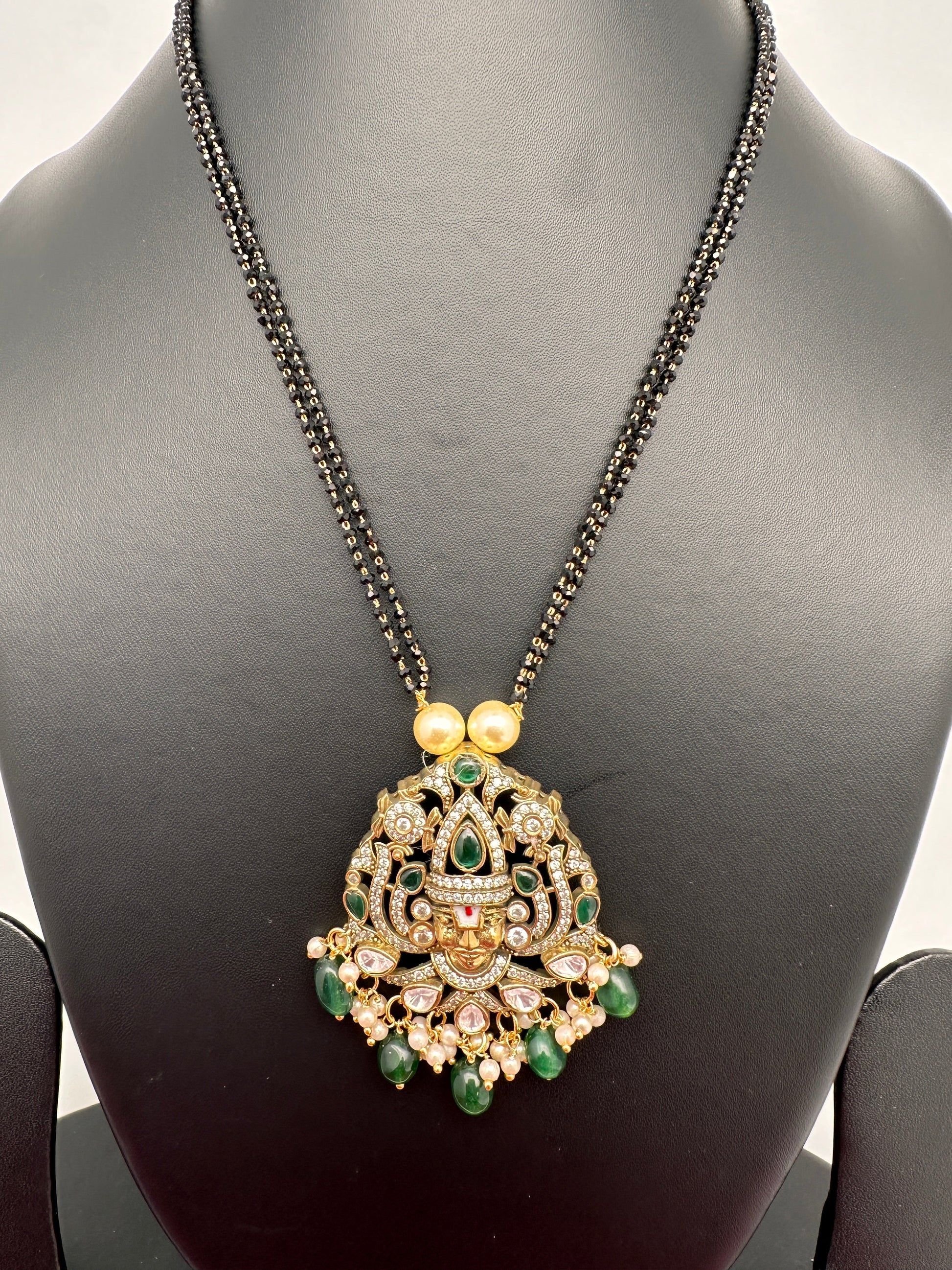 Lord Balaji Color Stone Color Beads Mangalsutra Necklace - Green
