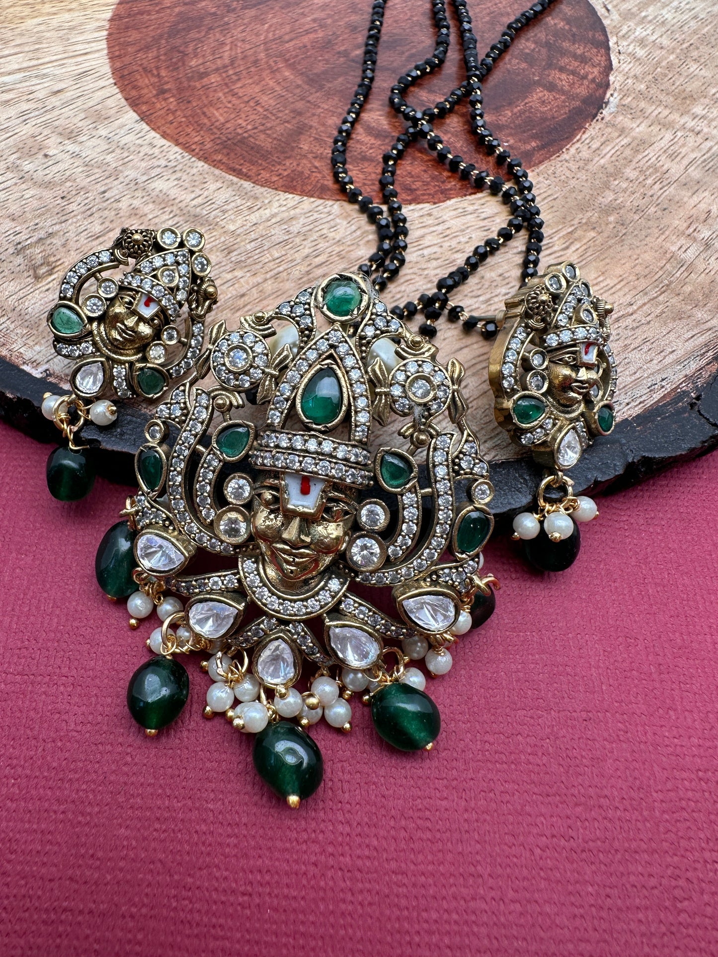 Lord Balaji Color Stone Color Beads Mangalsutra Necklace - Green