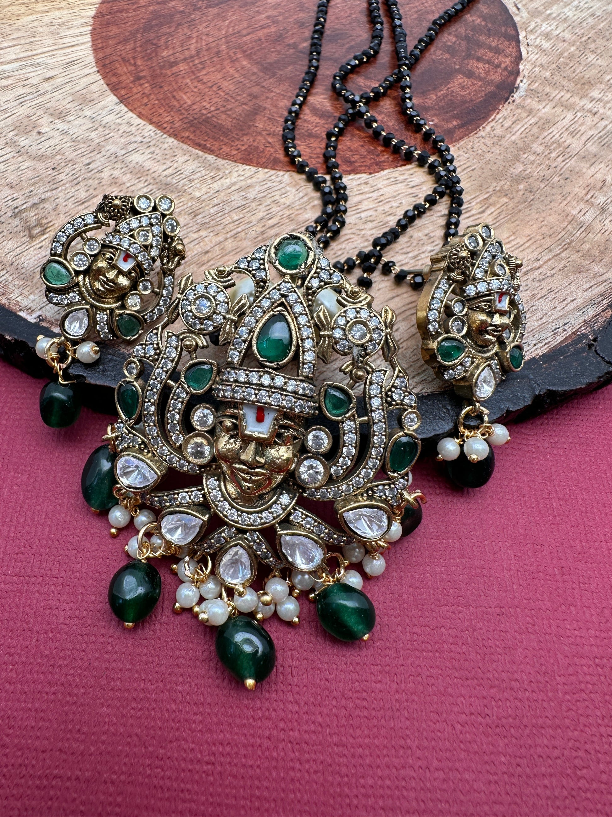 Lord Balaji Color Stone Color Beads Mangalsutra Necklace - Green
