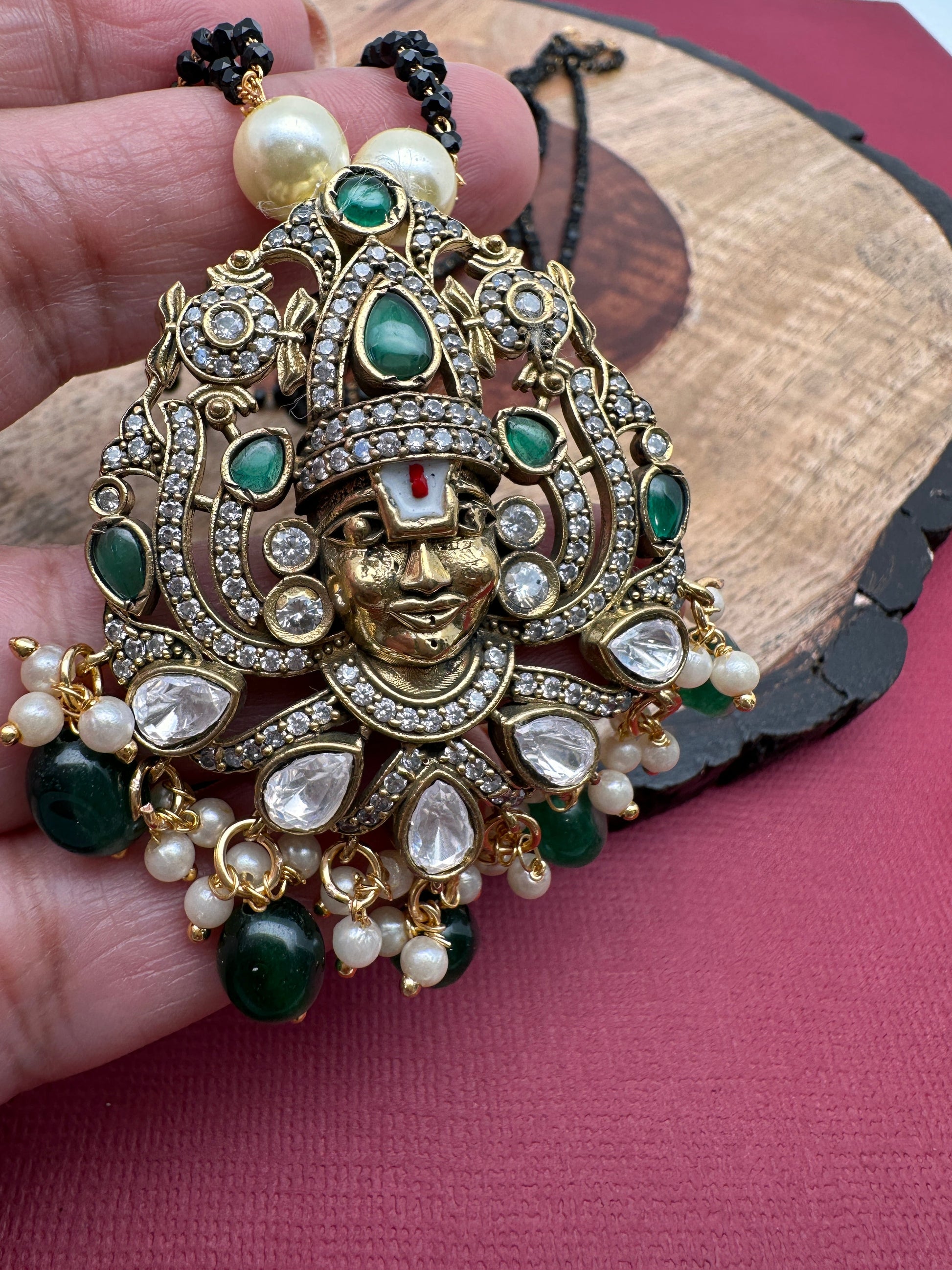 Lord Balaji Color Stone Color Beads Mangalsutra Necklace - Green