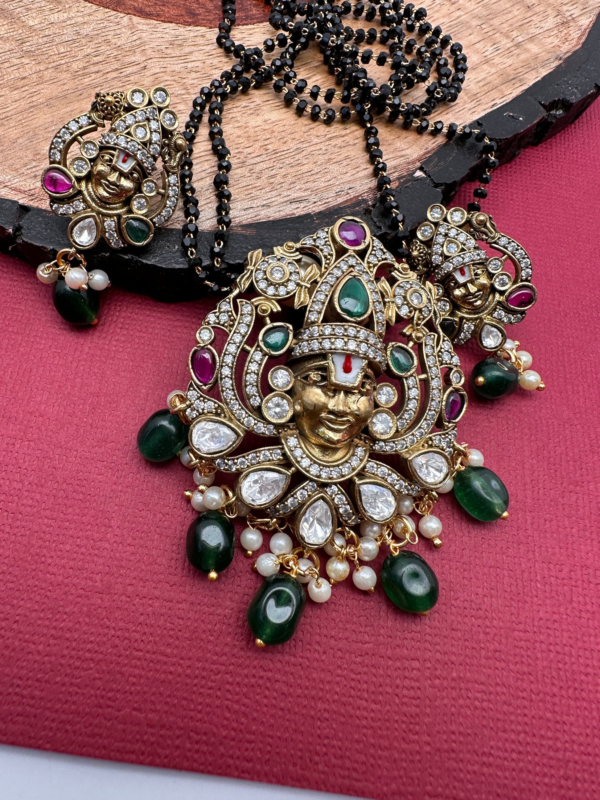 Lord Balaji Color Stone Color Beads Mangalsutra Necklace - White
