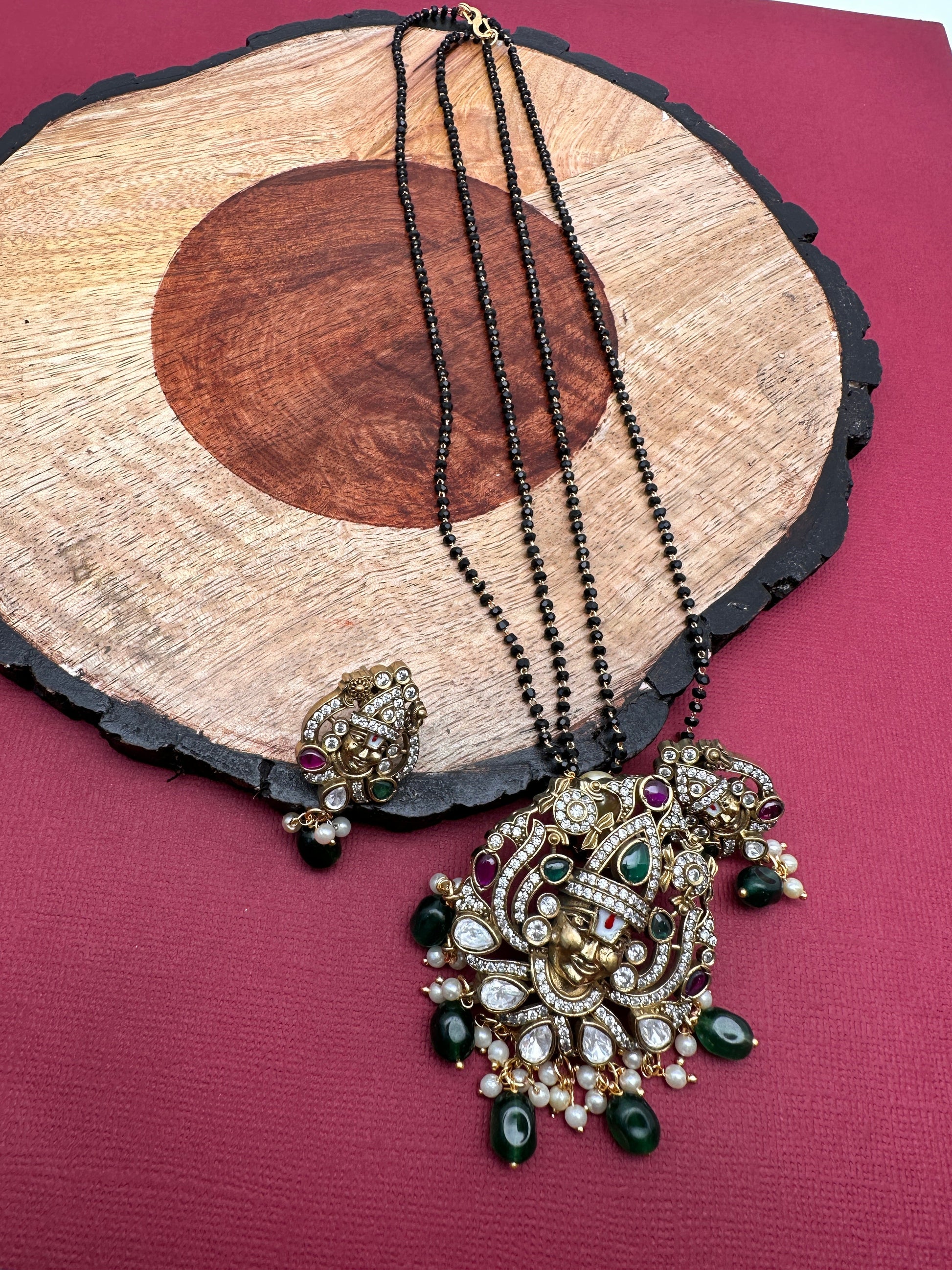 Lord Balaji Color Stone Color Beads Mangalsutra Necklace - White