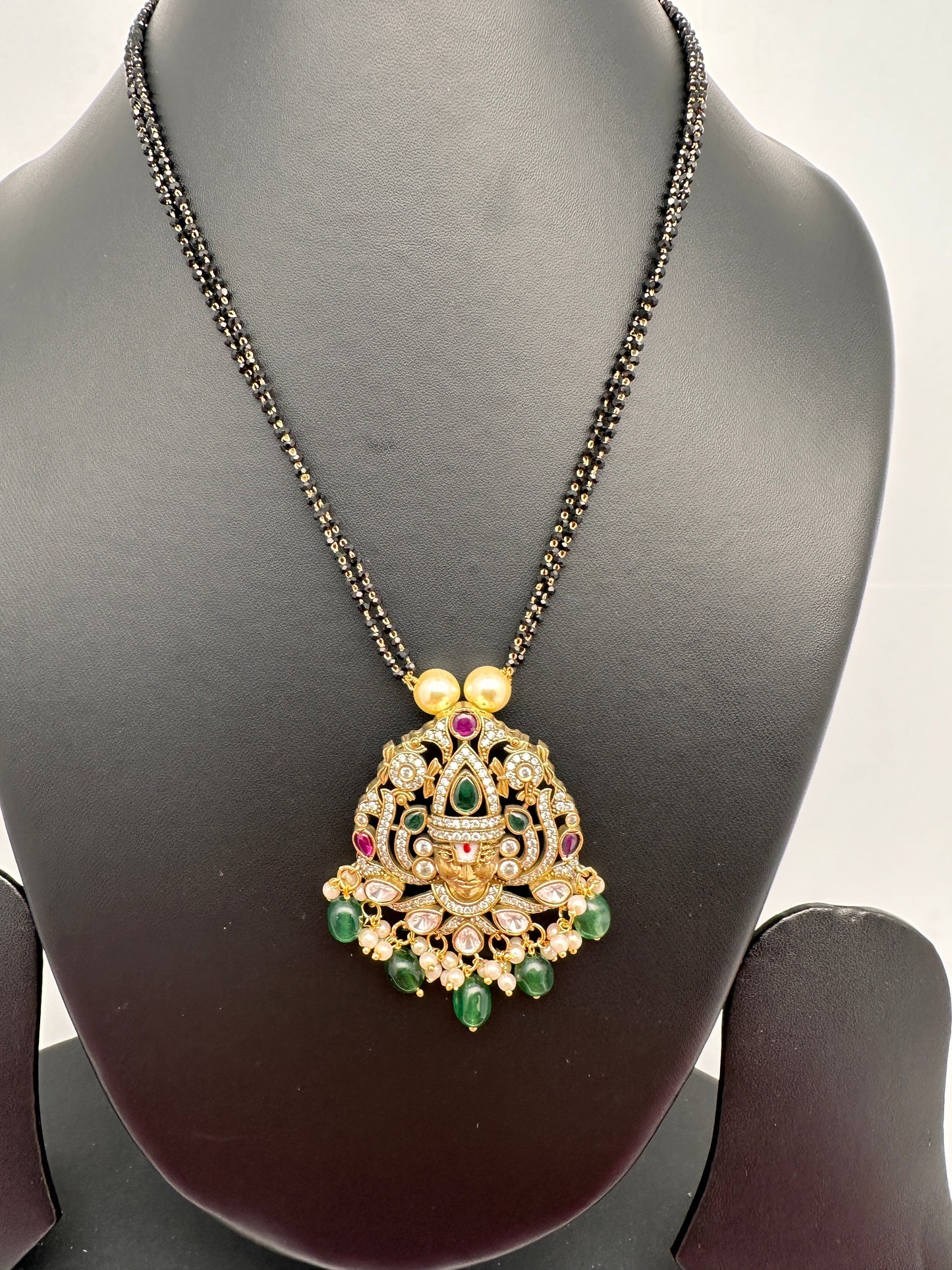 Lord Balaji Color Stone Color Beads Mangalsutra Necklace - White