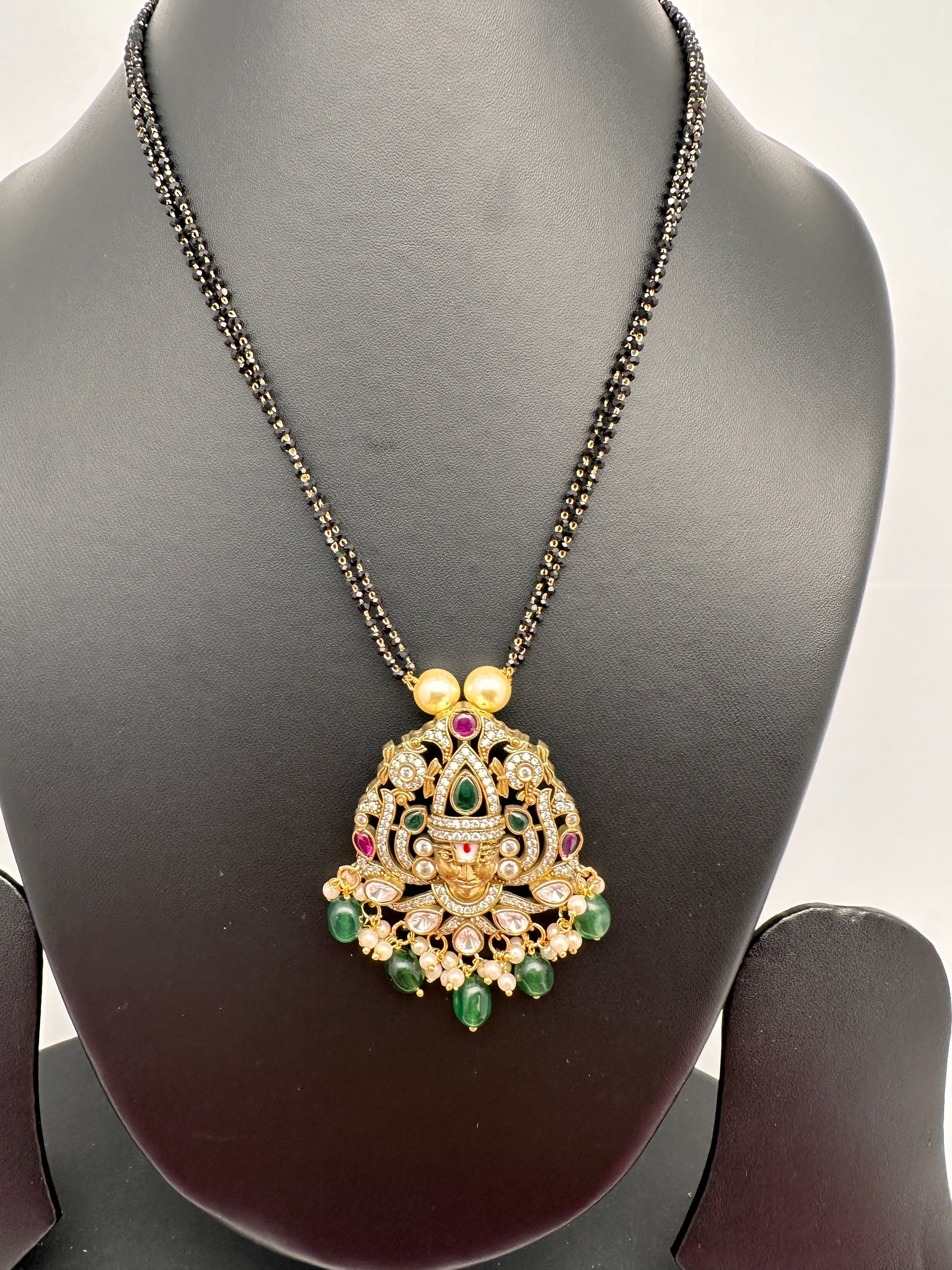 Lord Balaji Color Stone Color Beads Mangalsutra Necklace - White