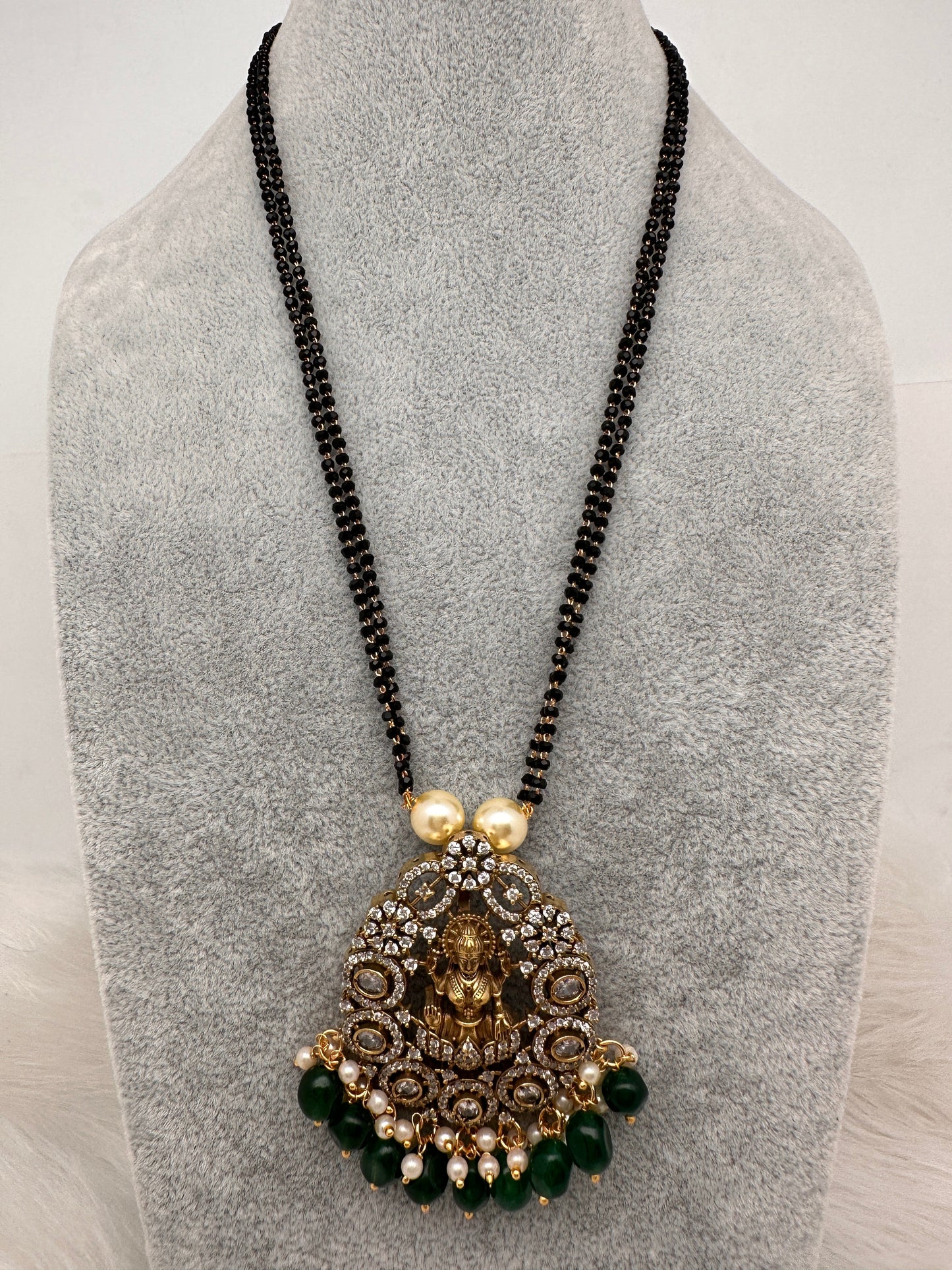 Goddess Lakshmi Color Stone Color Beads Mangalsutra Necklace - Green