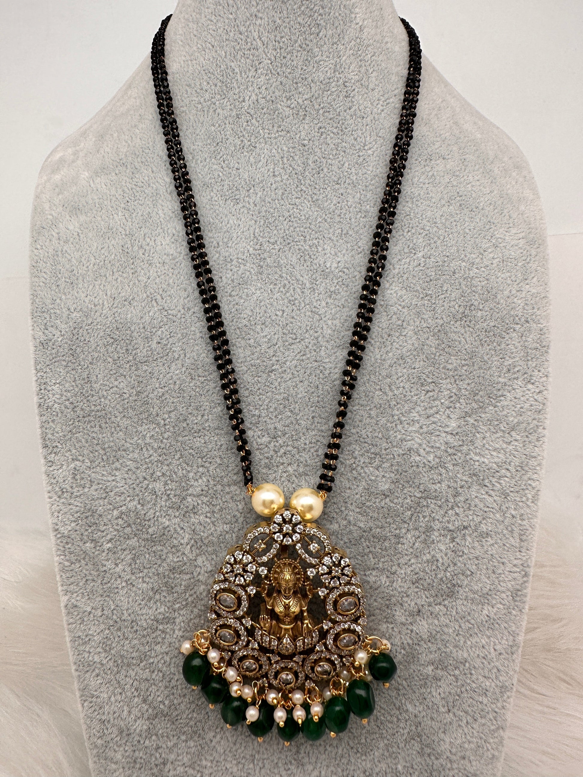 Goddess Lakshmi Color Stone Color Beads Mangalsutra Necklace - Green