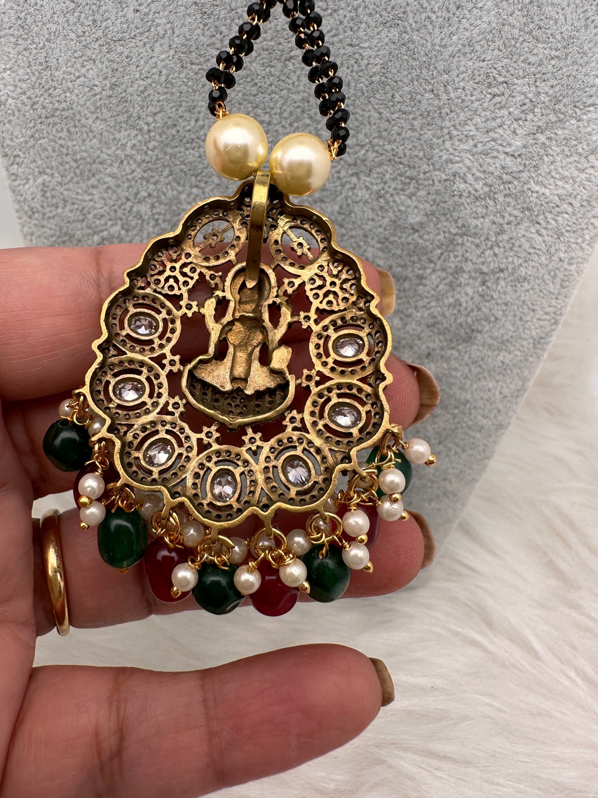 Goddess Lakshmi Color Stone Color Beads Mangalsutra Necklace - Red