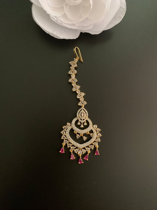 Diamond Finish Maangteeka with Red Stone