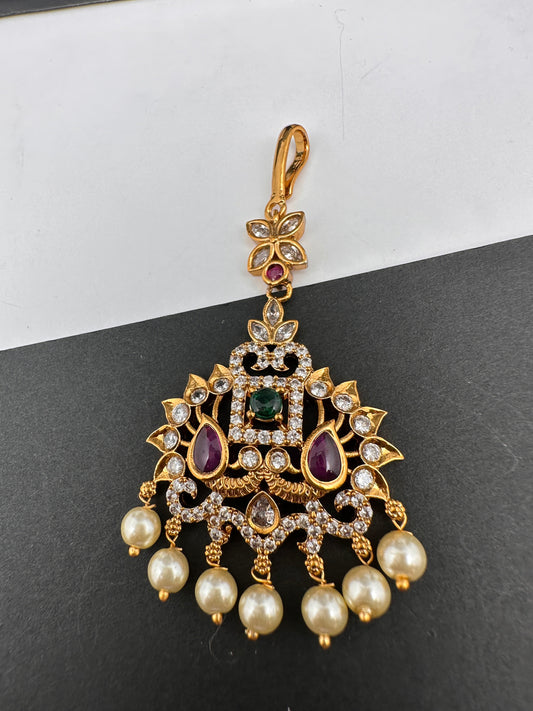 CZ Red Green Stone Matte Finish Maangteeka