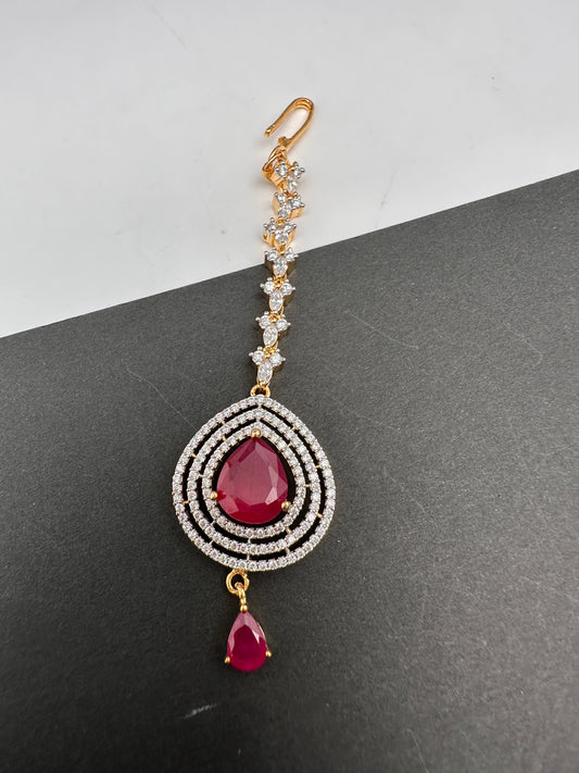 AD Color Stone Maangteeka - Red