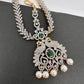 Diamond FinishPeacock Maangteeka Mathapatti with Red Stone