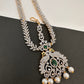 Diamond FinishPeacock Maangteeka Mathapatti with Red Stone