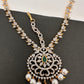 Diamond FinishPeacock Maangteeka Mathapatti with Red Stone
