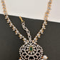 Diamond FinishPeacock Maangteeka Mathapatti with Red Stone