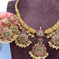 Kanthi Style CZ Red Stone Short Nakshi Necklace Set