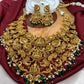 Goddess Lakshmi Peacock Matte Finish Short Nakshi Necklace Set
