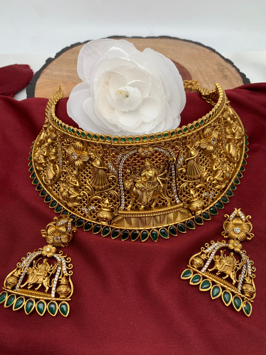Goddess Durga Nakshi Choker Green Kemp