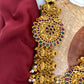 Goddess Lakshmi Floral Red Green Stone Nakshi Long Necklace