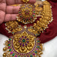 Goddess Lakshmi Floral Red Green Stone Nakshi Long Necklace