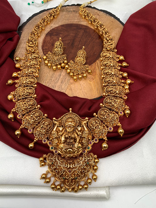 Goddess Lakshmi Peacock Nakshi Long Necklace