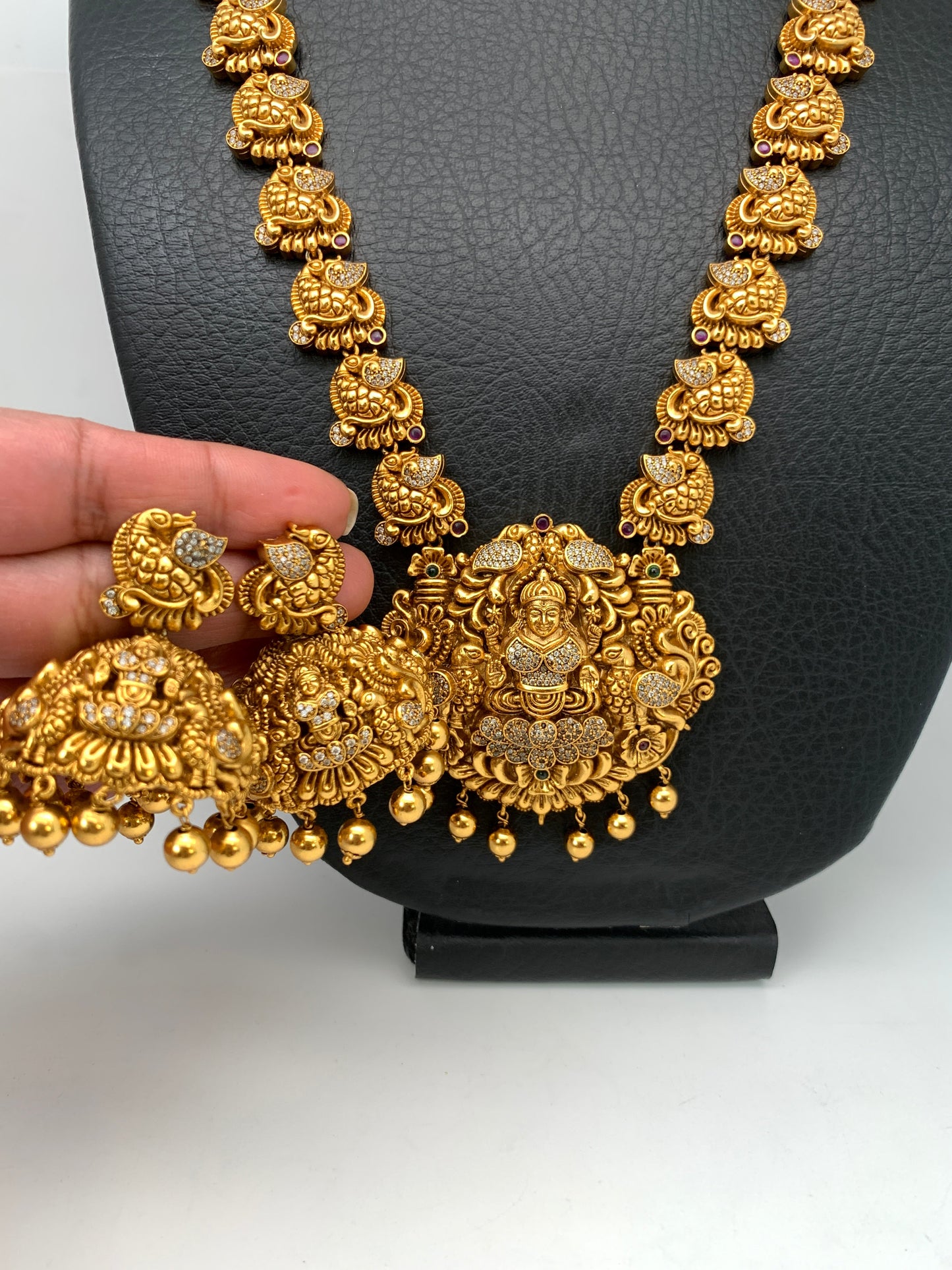 Goddess Lakshmi Matte Finish Nakshi Long Necklace